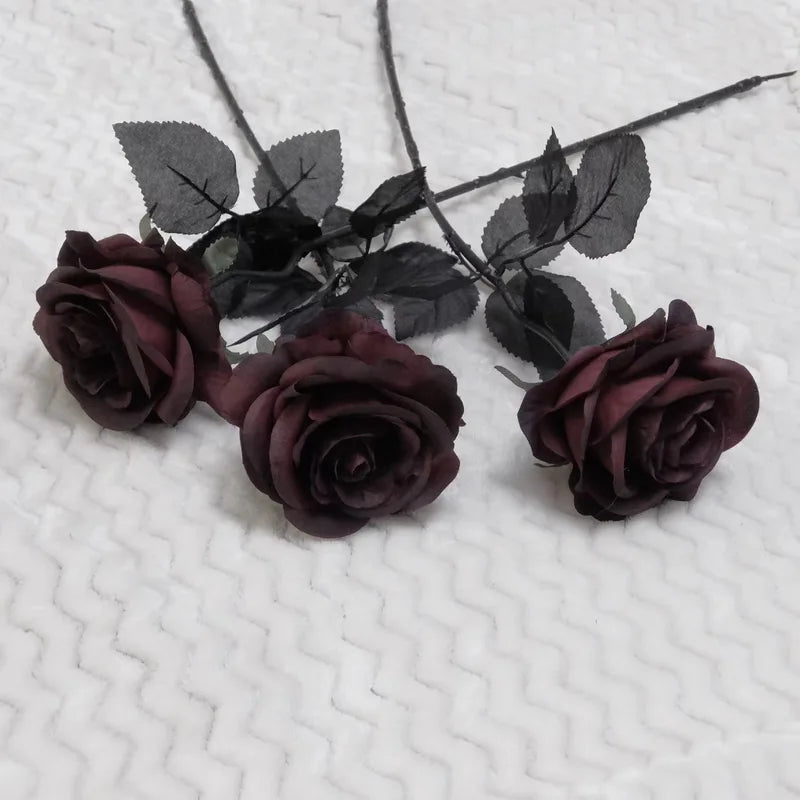 Dark Red Rose Artificial Flower for Halloween Party Decor - Goth Photo Prop