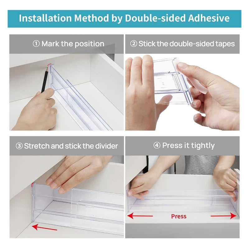 Adjustable Transparent Drawer Dividers Set for Clothes & Kitchen Storage
