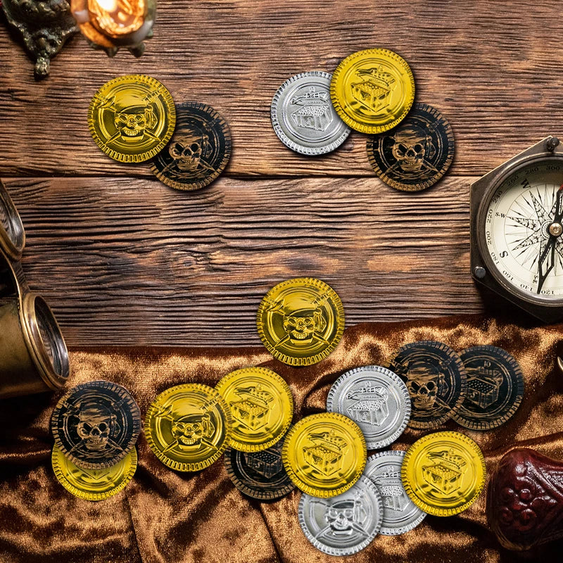 Pirate Coins Set for Kids Halloween Party Favors - Plastic Game Coins, 20-60 Pieces