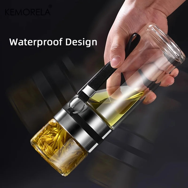 Leakproof Double-Wall Insulated Glass Tea Bottle with Water Separation 350ml-500ml Reusable Travel