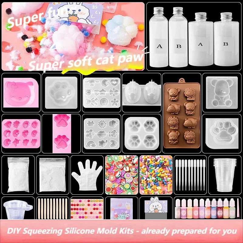 Liquid Silicone Cat Paw & Rabbit Mold Kit for DIY Stress Relief & Crafting