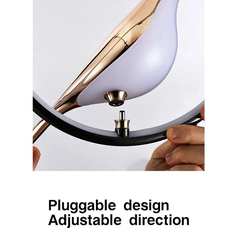 Nordic Magpie Bird LED Pendant Light for Bedroom Living Room Black Silver