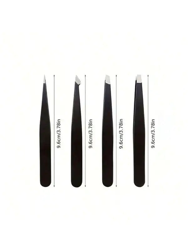 Stainless Steel Eyebrow Tweezers Set - 4-Pack Facial Hair & Makeup Tools