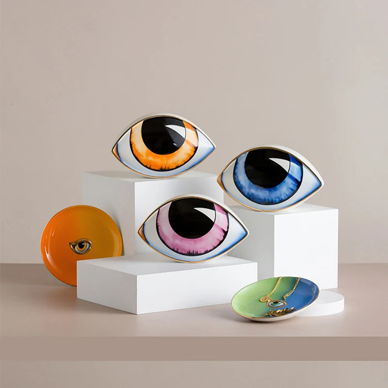 Ceramic Evil Eye Sculpture Charm – Desktop Ornaments for Home & Office Decor