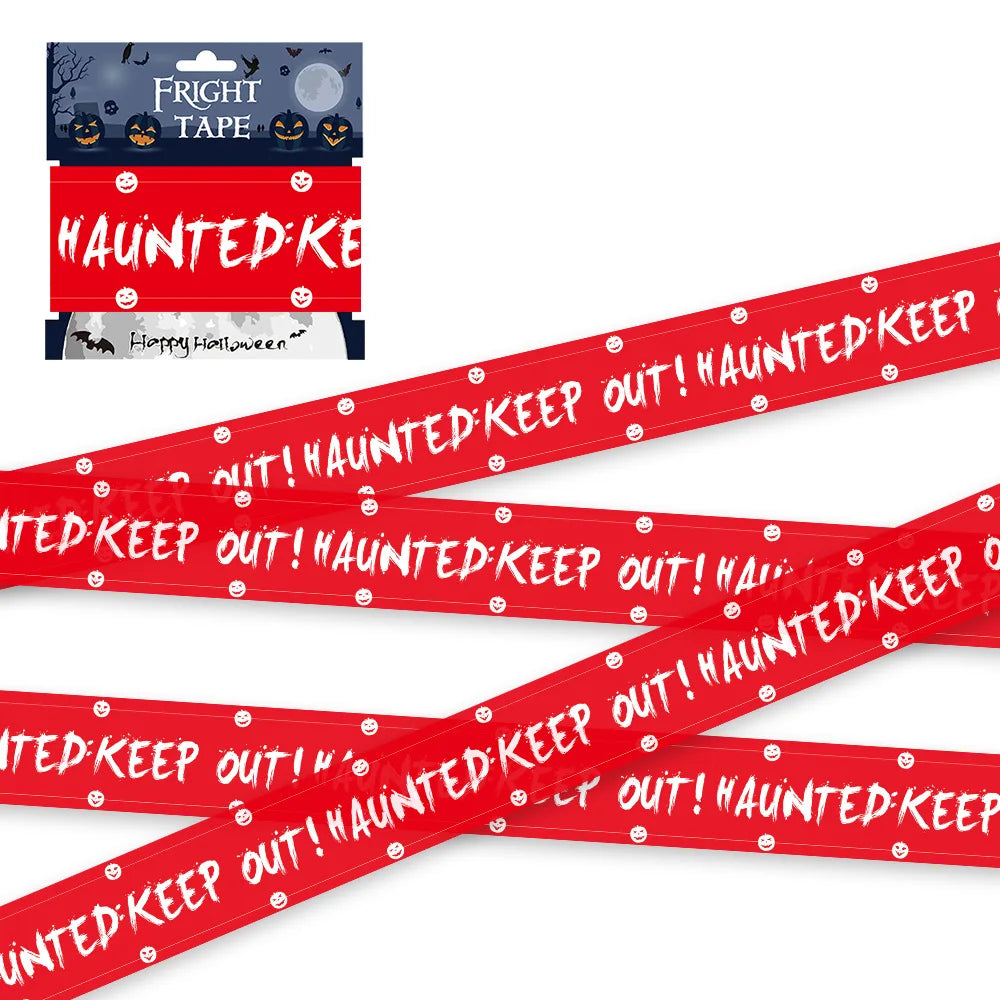 Halloween Warning Tape Skull Head Plastic Sign for Window Decorations
