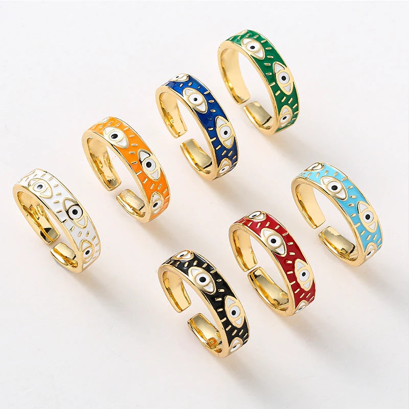 Adjustable Stainless Steel Evil Eye Finger Ring for Women Jewelry Gift