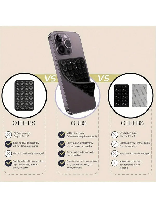 Double-Sided Silicone Suction Cup Phone & Tablet Holder with 28 Pads - Universal Stand for Charging and Viewing