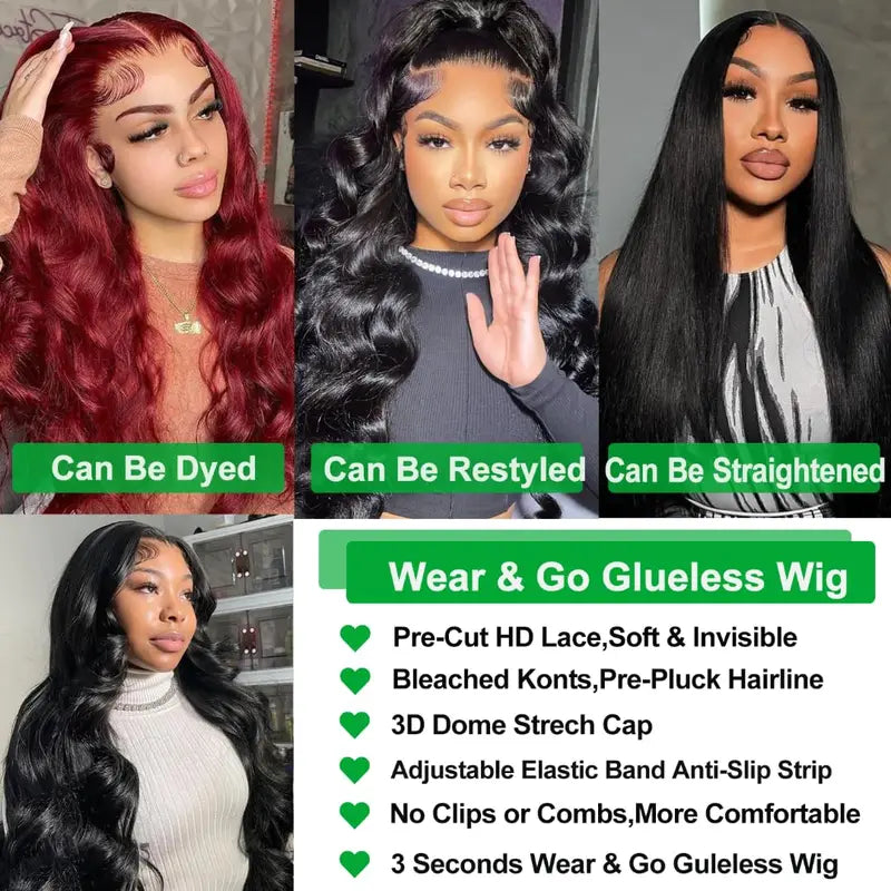 Body Wave Human Hair Wigs Glueless HD Lace Closure Pre-Plucked 30-32 Inch