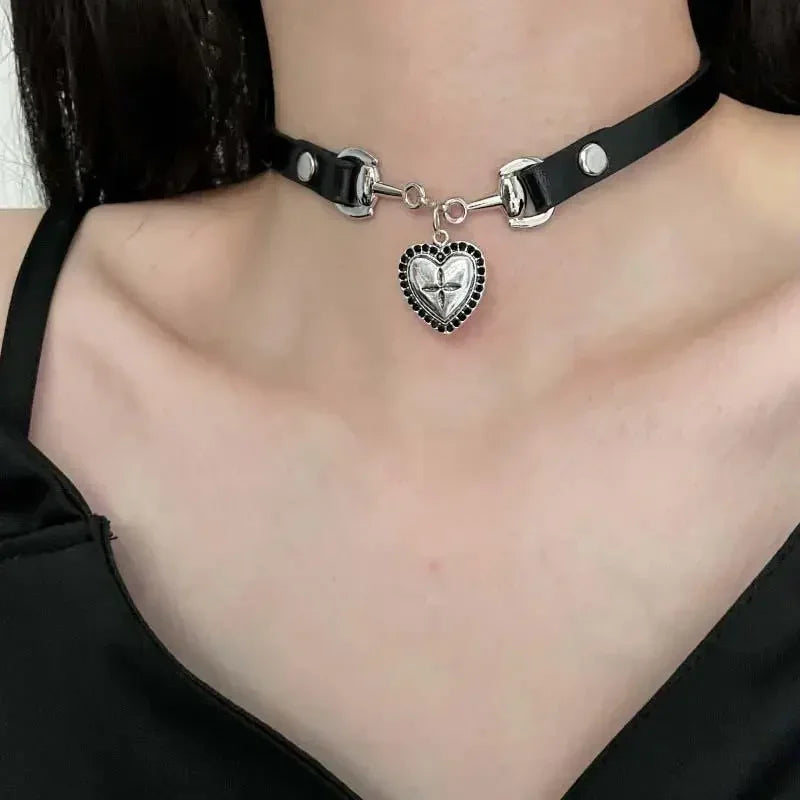 Gothic Y2K Butterfly Heart Cross Pendant Necklace with Charms for Women - Aesthetic Grunge Jewelry