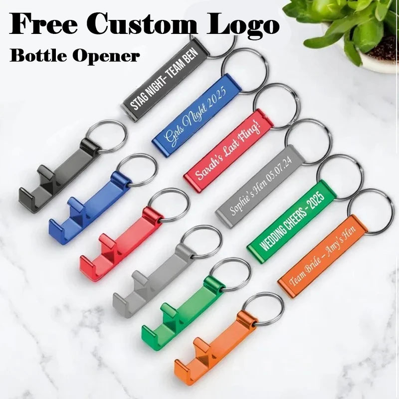 Personalized Metal Bottle Opener Keychain Set - Custom Engraved Party Gift