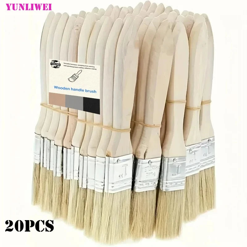 20Pcs Paint Brushes Set with Wooden Handles Durable Bristles for Painting and Home Projects