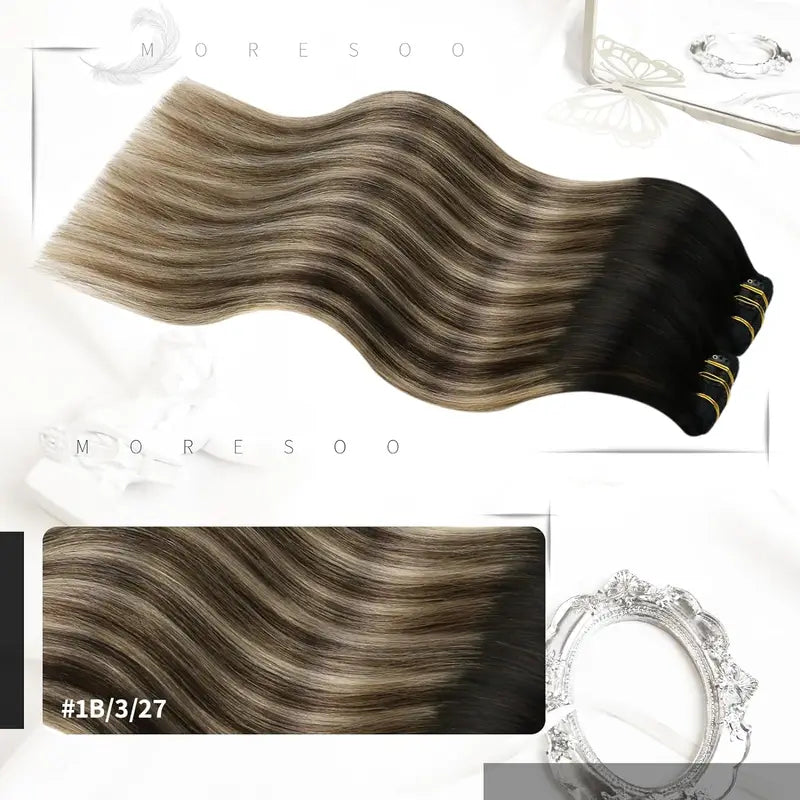 Human Hair Clip-In Extensions - Balayage, Remy, Double Weft, Various Lengths & Colors