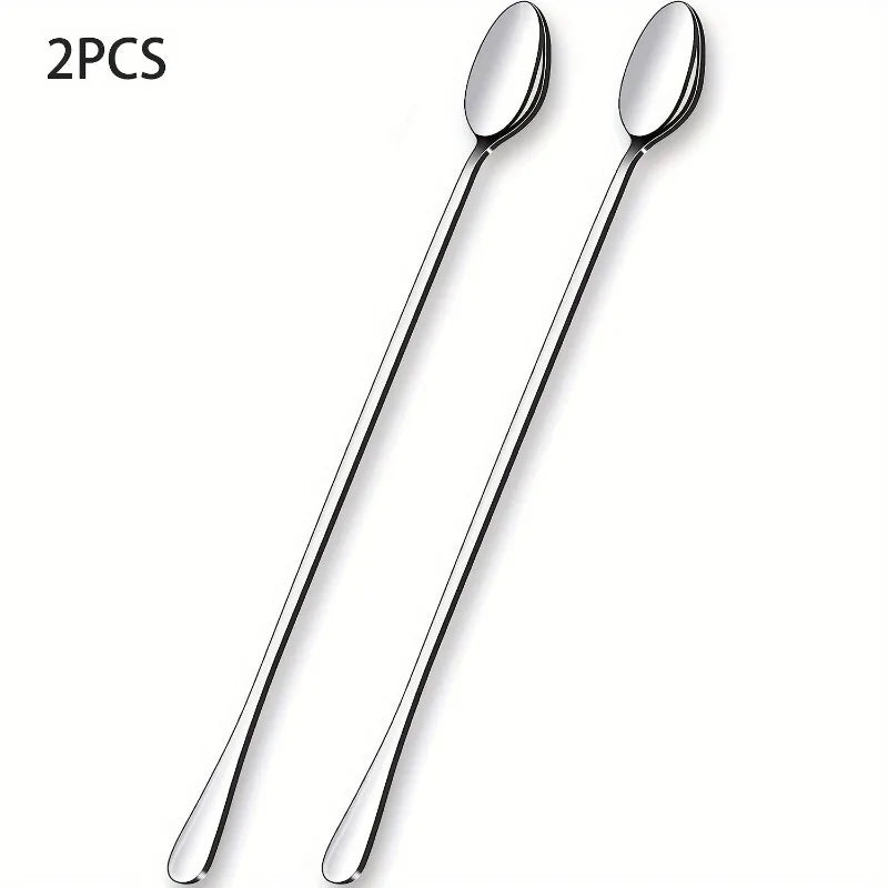 Stainless Steel Iced Tea Spoon 2pcs Set Long Handle Cocktail Mixing Utensils