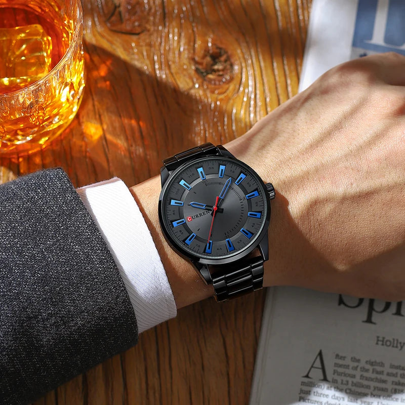 Men's Ultra-Thin Business Wristwatch with Large Dial and Steel Strap