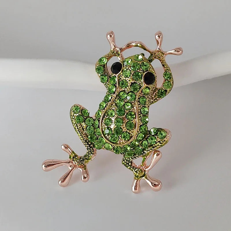 Luxury Green Crystal Frog Brooch Animal Pins for Women Dress Coat Jewelry Gift