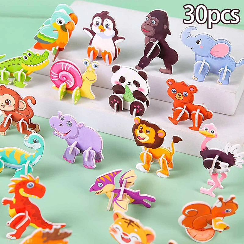 30Pcs Mini Animal Cartoon DIY Jigsaw Puzzles for Kids Birthday Party Favors