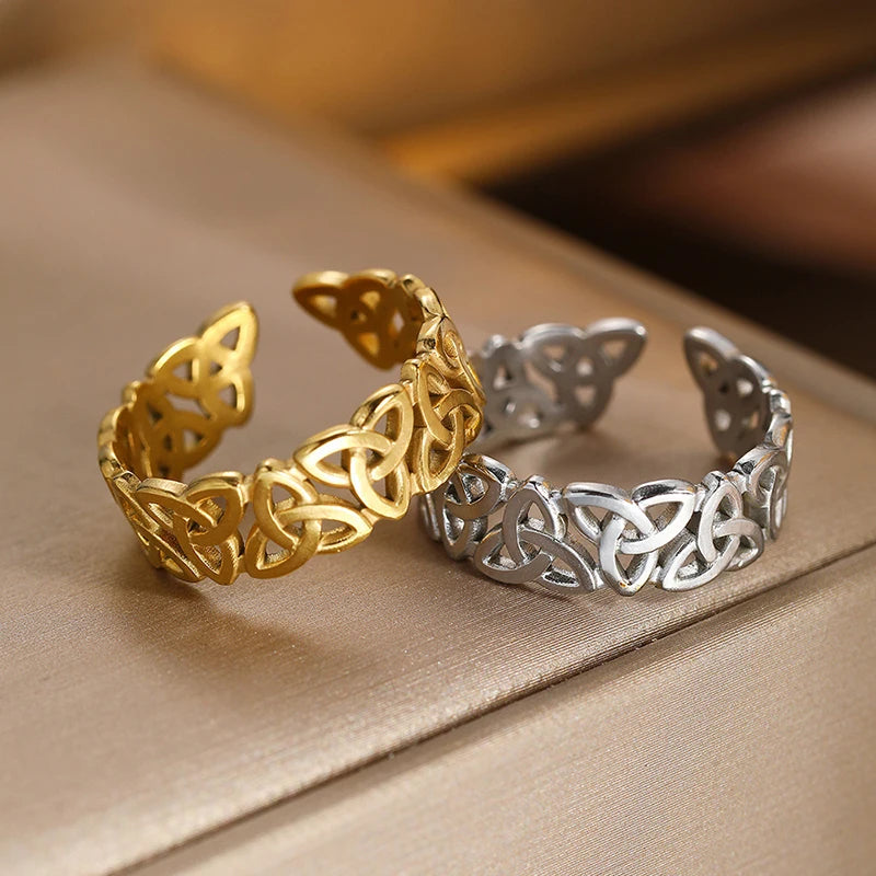 Adjustable Stainless Steel Knot Rings for Men Women Waterproof & Fading-Resistant Jewelry