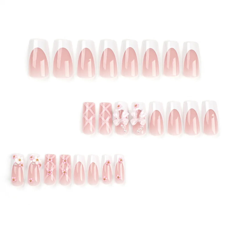 24 Square False Nails with Jelly Glue Sticker and Nail File - Manicure Set