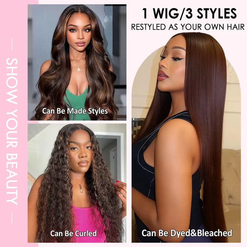 Highlight Ombre Human Hair Wig 13x6 HD Transparent Lace Frontal Straight 250% Density