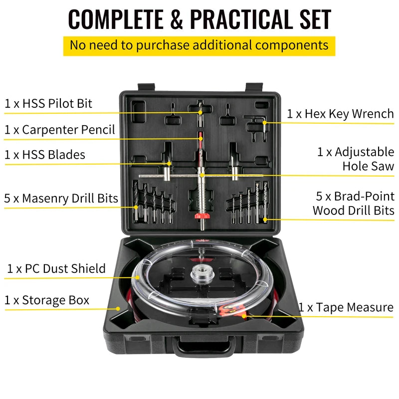 Adjustable Steel Hole Saw Cutter Kit for Wood, Sheetrock, Veneer, Slate - 40-200mm