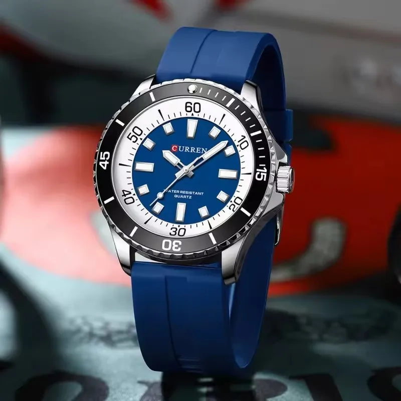 Men's Waterproof Sport Quartz Watch with Large Dial & Luminous Silicone Strap
