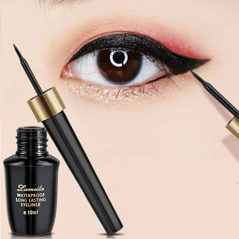 Waterproof Liquid Eyeliner Pen with Fine Brush Head, Long-Lasting Black Makeup