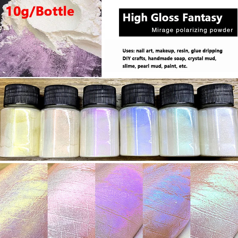 6Pcs Aurora Mermaid Nail Art Powder Set High-Gloss Pearl Chrome Pigment for Manicure