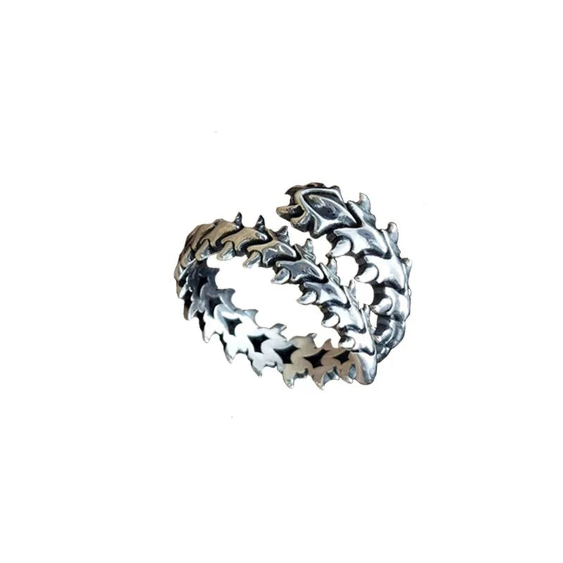 Vintage Gothic Silver Spine Rings for Women Men Open Hip Hop Jewelry