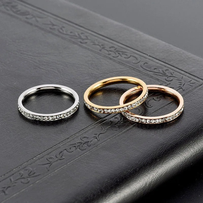 2mm Iced Out Bling Ring for Women Silver Plated Stainless Steel Engagement Jewelry