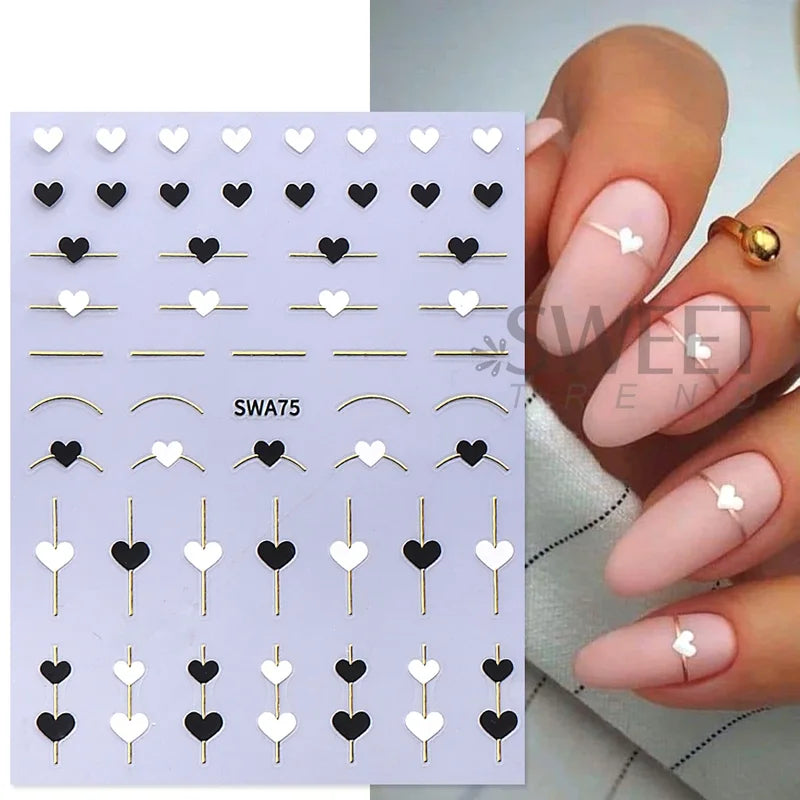 4 Pcs Gold Heart Line Nail Art Stickers for Romantic Valentines French Tips