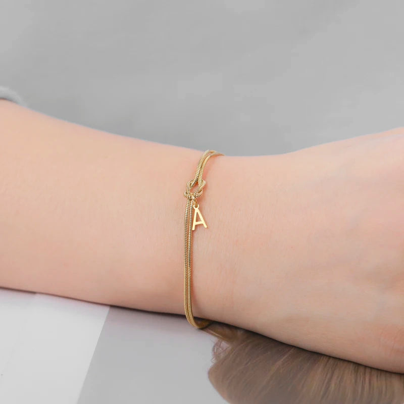 Stainless Steel Love Knot Letter Chain Bracelet for Women & Couples
