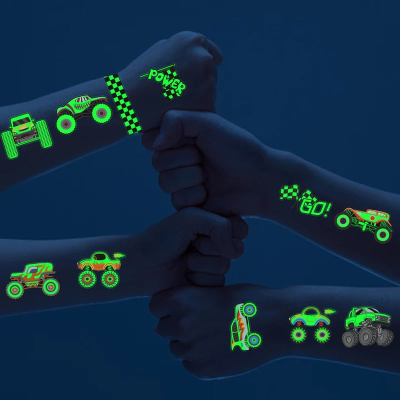 Glow in the Dark Neon Green Truck Temporary Tattoos Waterproof & Easy Removal Body Paint