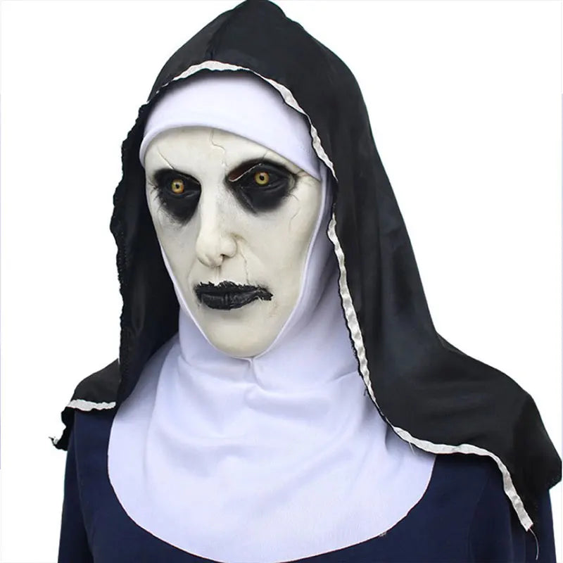 Scary Nun Latex Mask with Headscarf Halloween Costume Accessory
