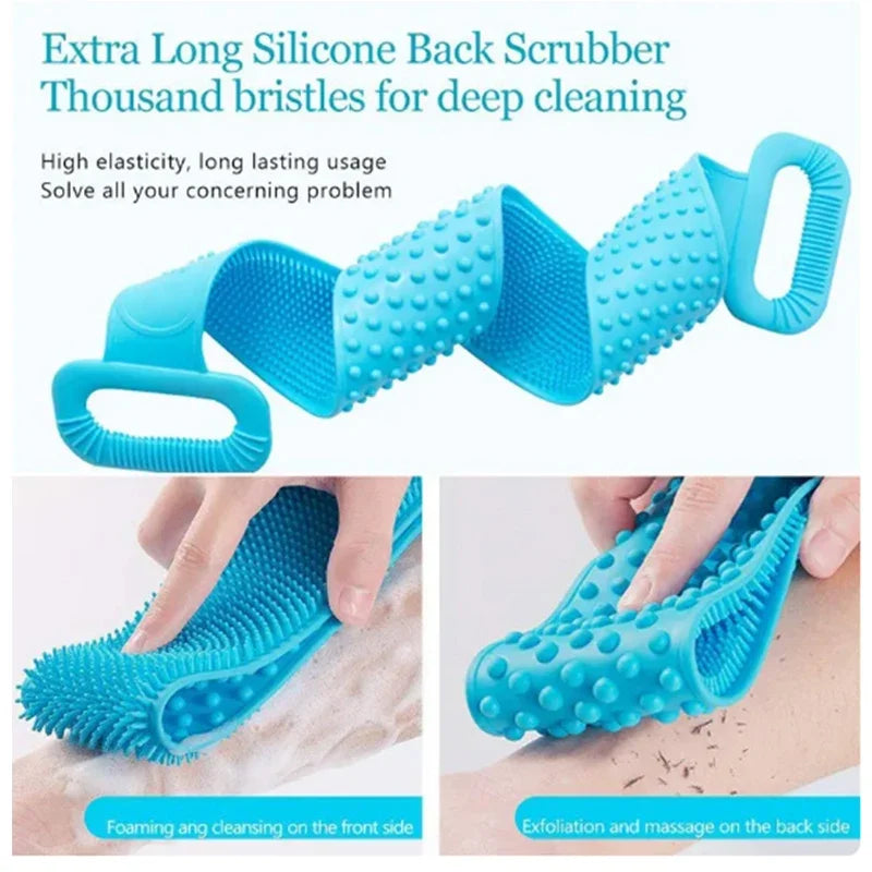 Silicone Body Scrub Brush Exfoliating Shower Sponge Bath Belt - Multi Color