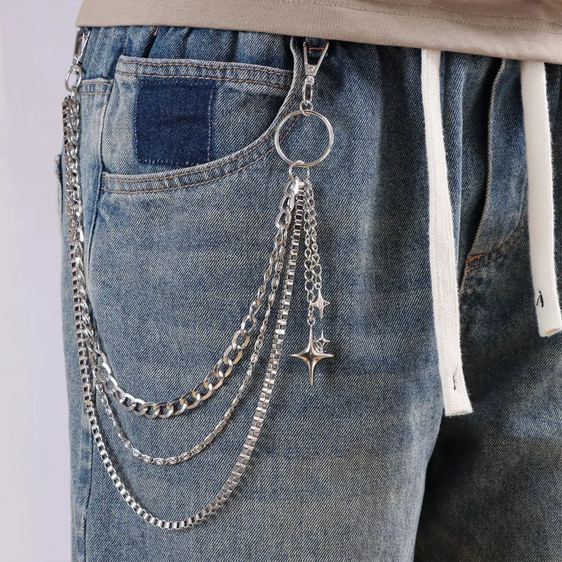 Unisex Multi-Layered Star Pendant Chain - Metal Pants Accessory