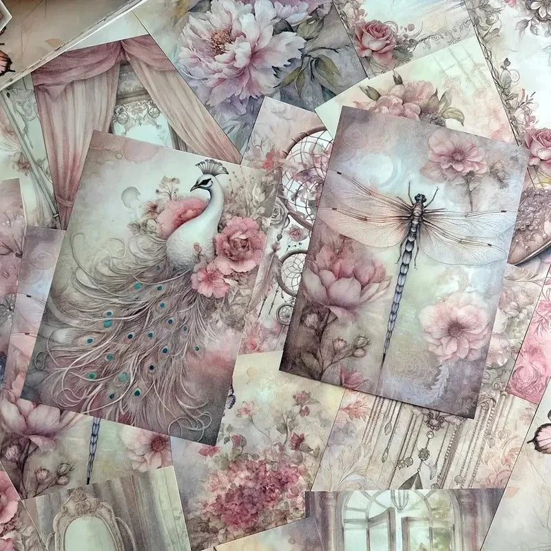 50 Pieces Vintage Scrapbooking Paper Set Handmade Collage Background Craft Material