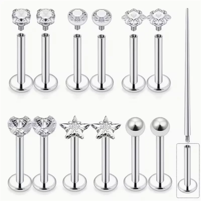 13Pcs Lip Labret Medusa Snake Bite Earrings Set - Stainless Steel Studs for Men Women