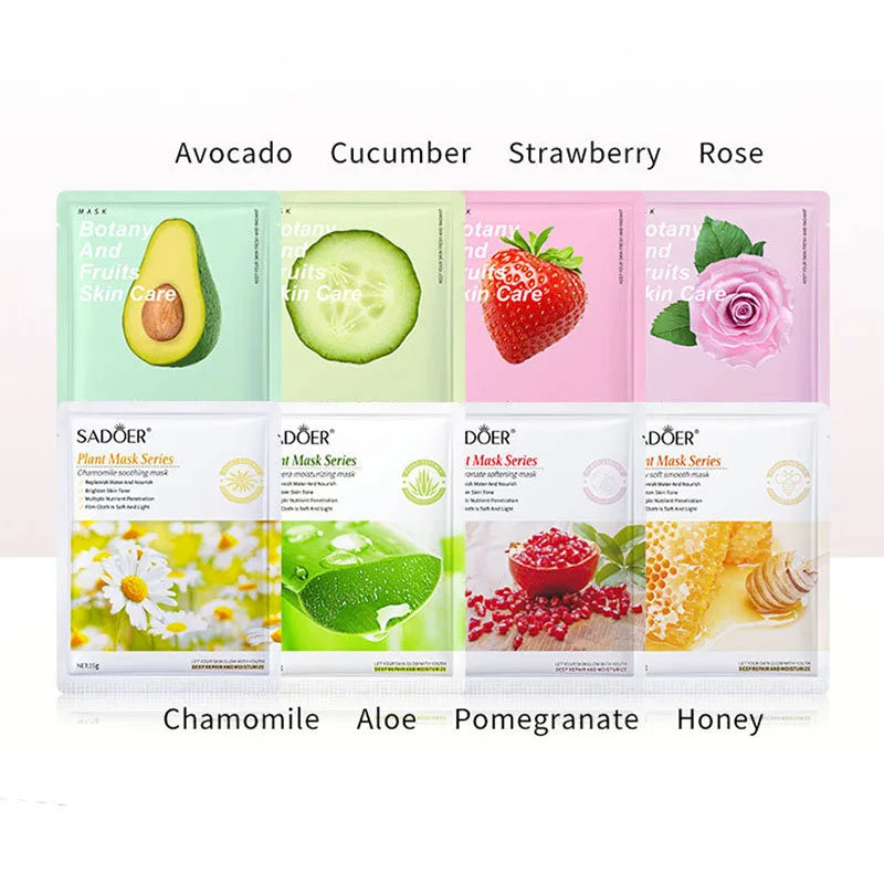8pcs Natural Plant Face Masks Set Moisturizing & Firming Skincare Korean Cosmetics