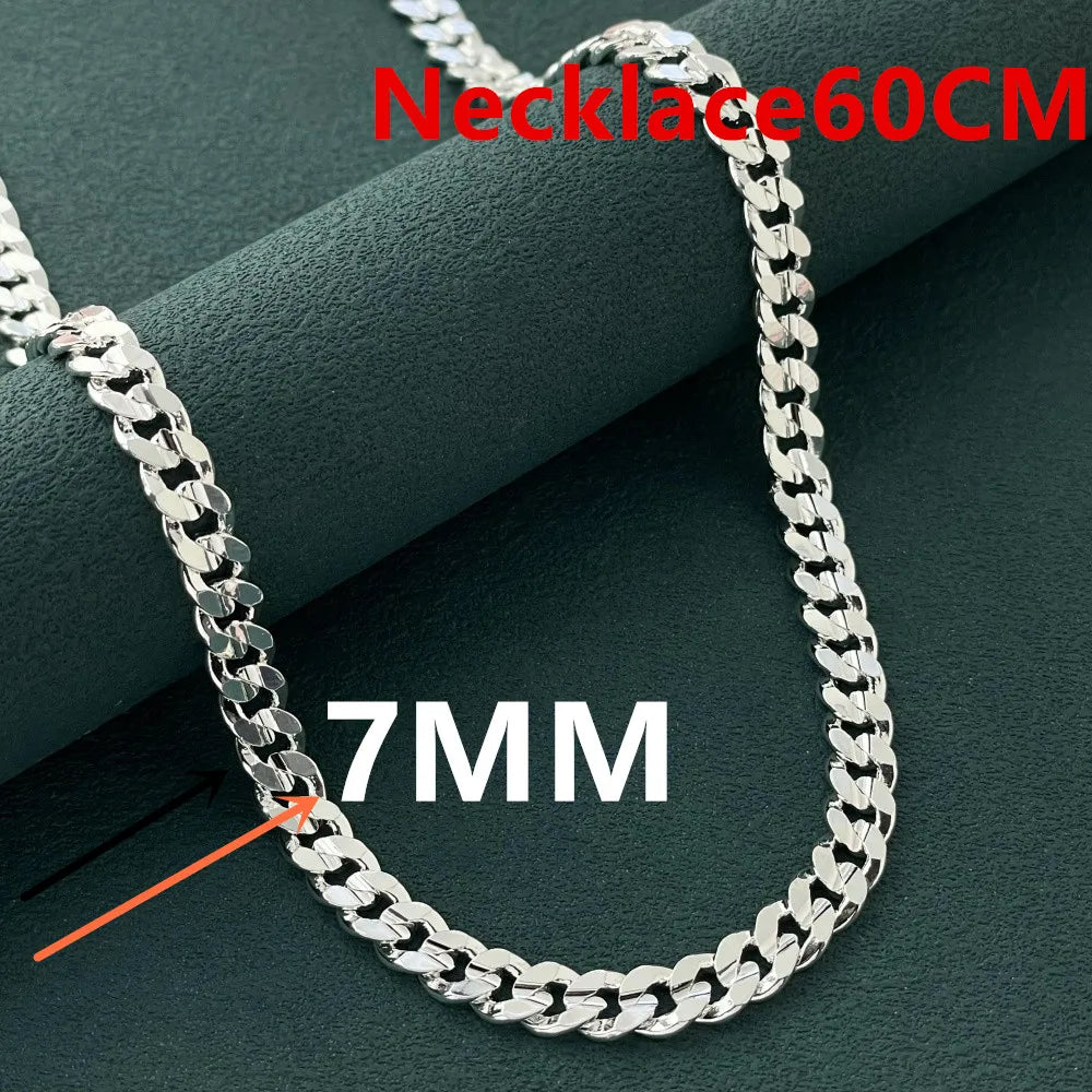 925 Sterling Silver Cuban Necklace for Men Women 7MM Wedding Jewelry Gift