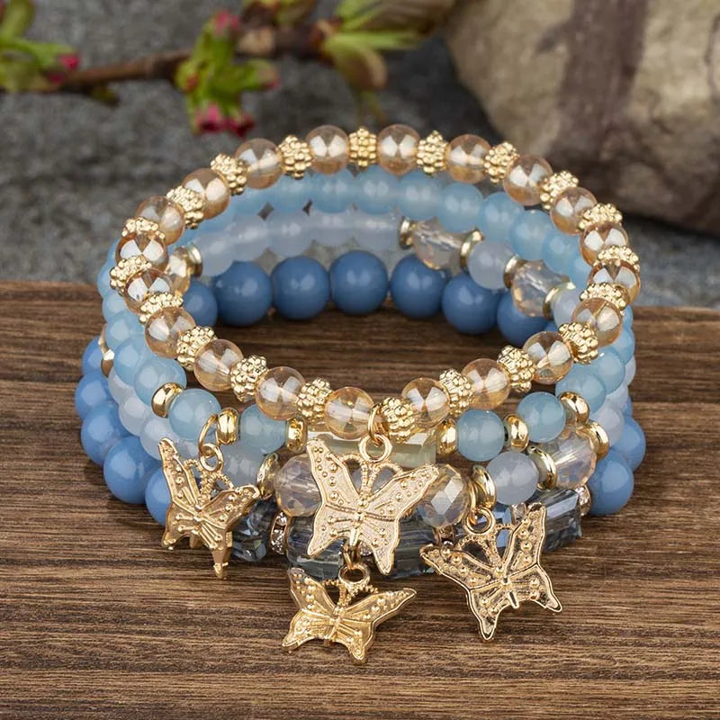 Trendy Butterfly Beaded Bracelet Set for Women - Bohemian Jewelry Gift