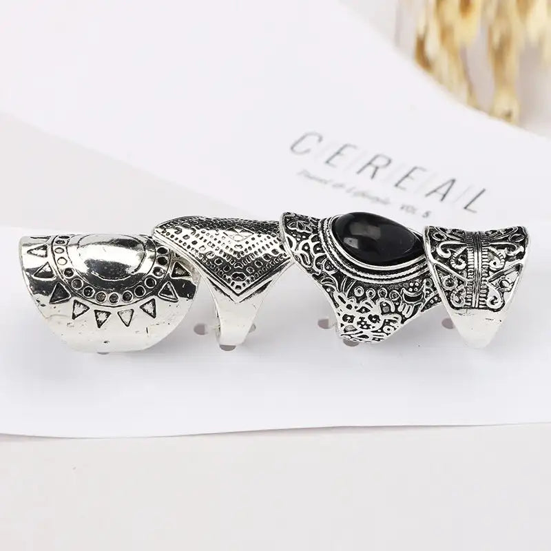 Vintage Silver Plated Boho Ethnic Midi Knuckle Rings 4-Piece Set Women Jewelry