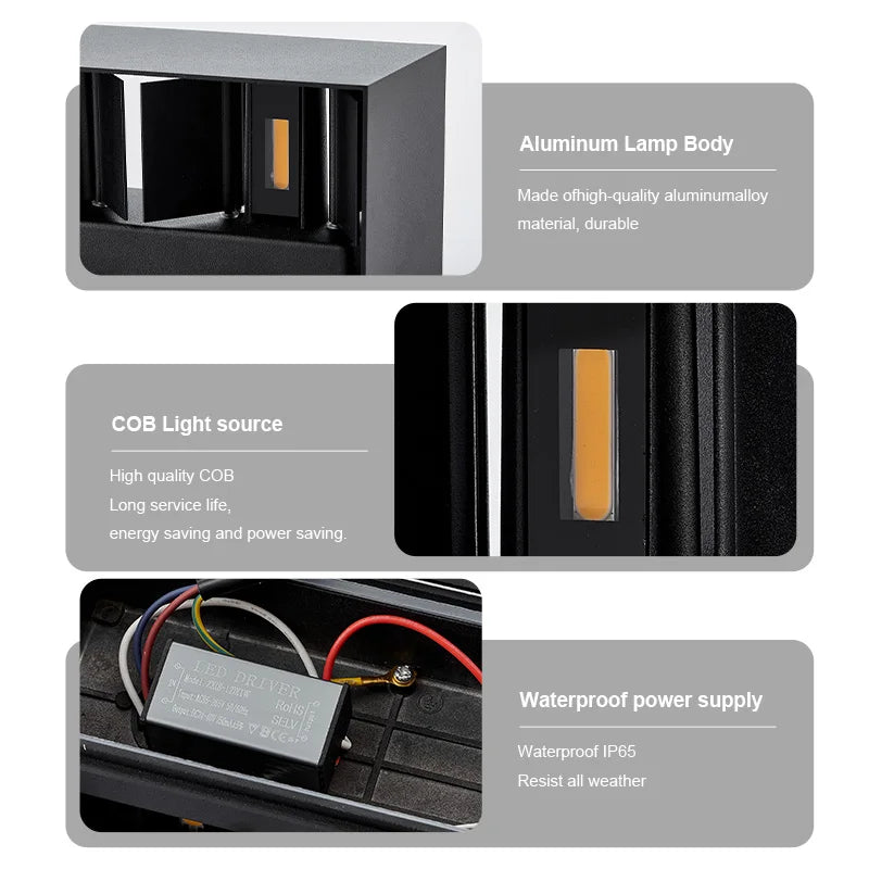 Outdoor Waterproof Aluminum LED Wall Light 12W/24W Porch Garden Interior