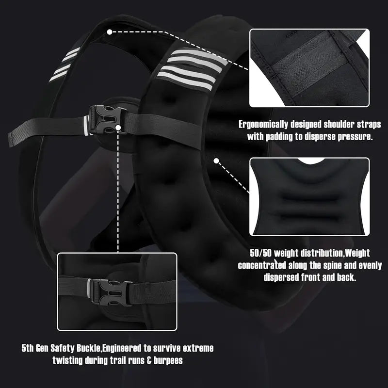 12lb Adjustable Weighted Vest for Fitness & Strength Training – Reflective Stripes