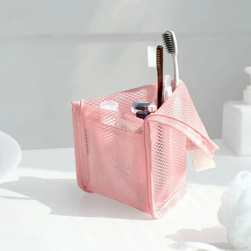 Clear Mesh Cosmetic Bag for Travel and Makeup Organization with Zipper Closure