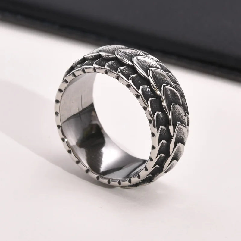 Dragon Scale Anxiety Ring for Men & Women Stainless Steel Fidget Ring Silver