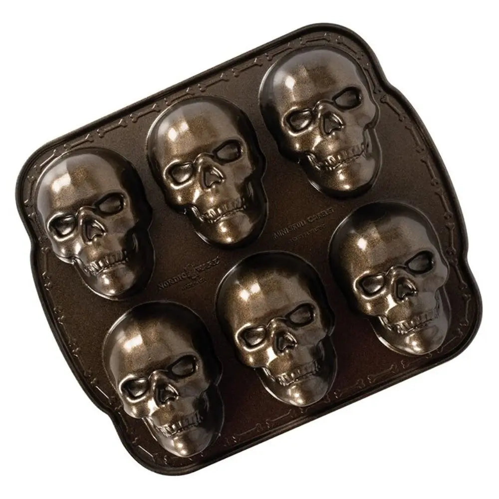 3D Skull Baking Mold Aluminum Halloween Cake Pan - Realistic Design for Spooky Treats