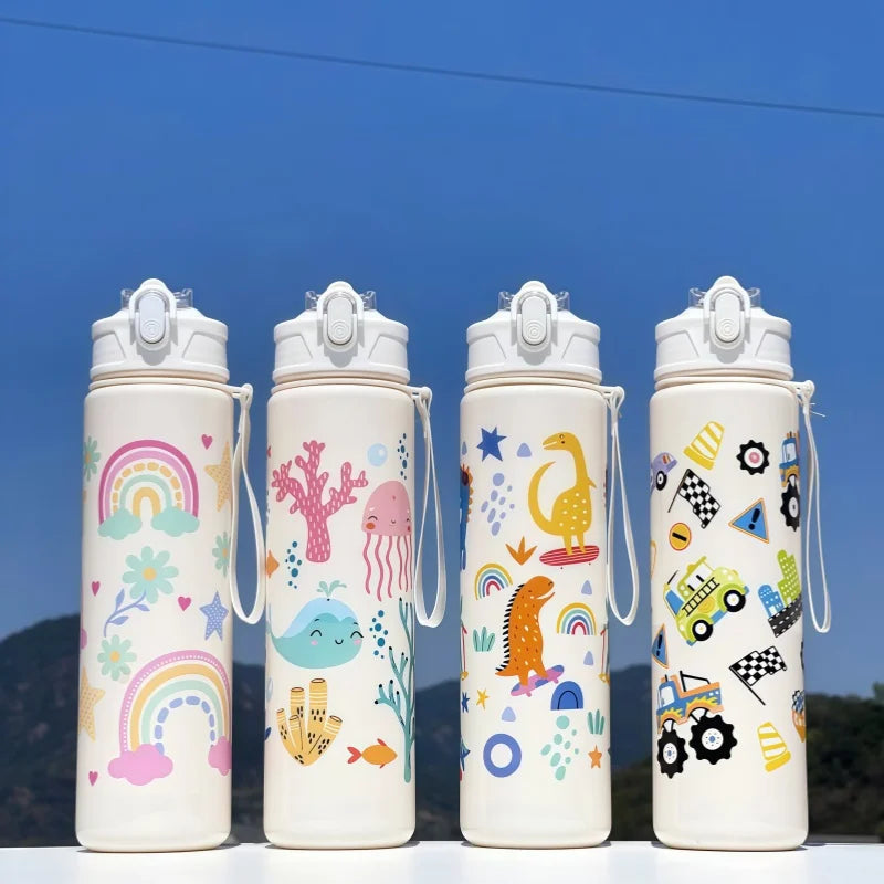 750ml Kids Water Bottle with Silicone Straw Leakproof Summer Sippy Cup