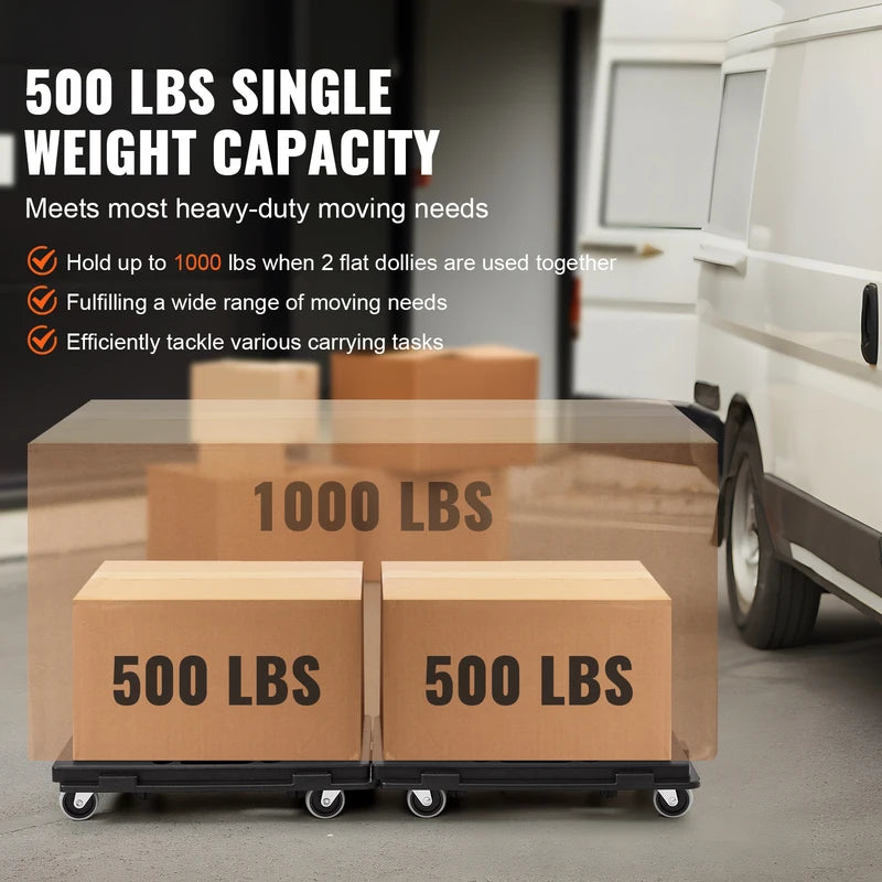2 Pack Heavy Duty Furniture Moving Dolly with 4 Wheels - Industrial Flat Cart 500 lbs