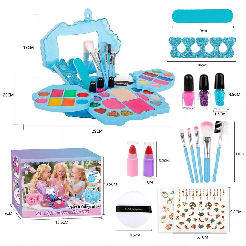 Kids Washable Makeup Kit with Snow Box & Nail Art Set - Girl Toys