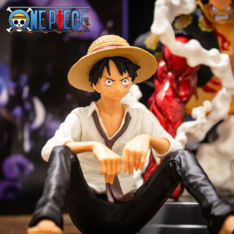 12cm One Piece Luffy Sitting Action Figure PVC Model Collectible Toy for Fans